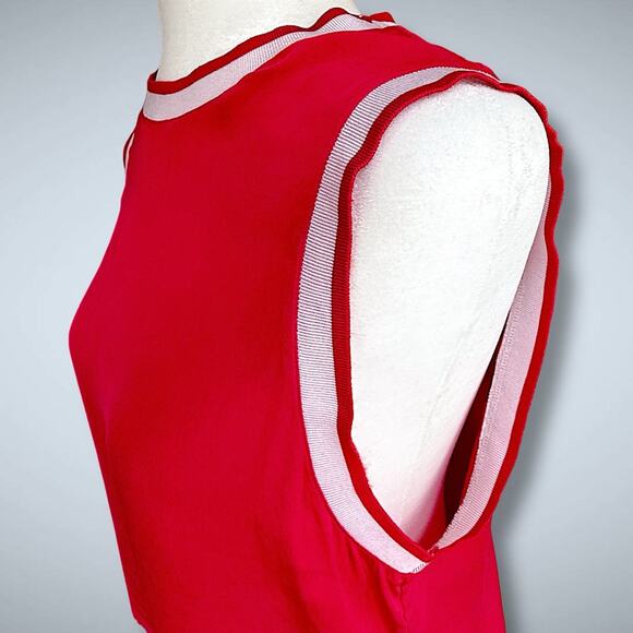 Theory Bonda Silk Tank Top Red White Trim Sleeveless Knit Collar Quiet Luxury M - Picture 7 of 13